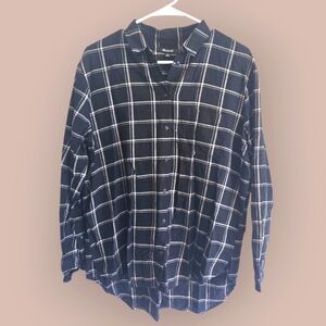 MADEWELL SIZE SMALL Black and White Plaid Button-Up Shirt OVERSIZED HIGH LOW